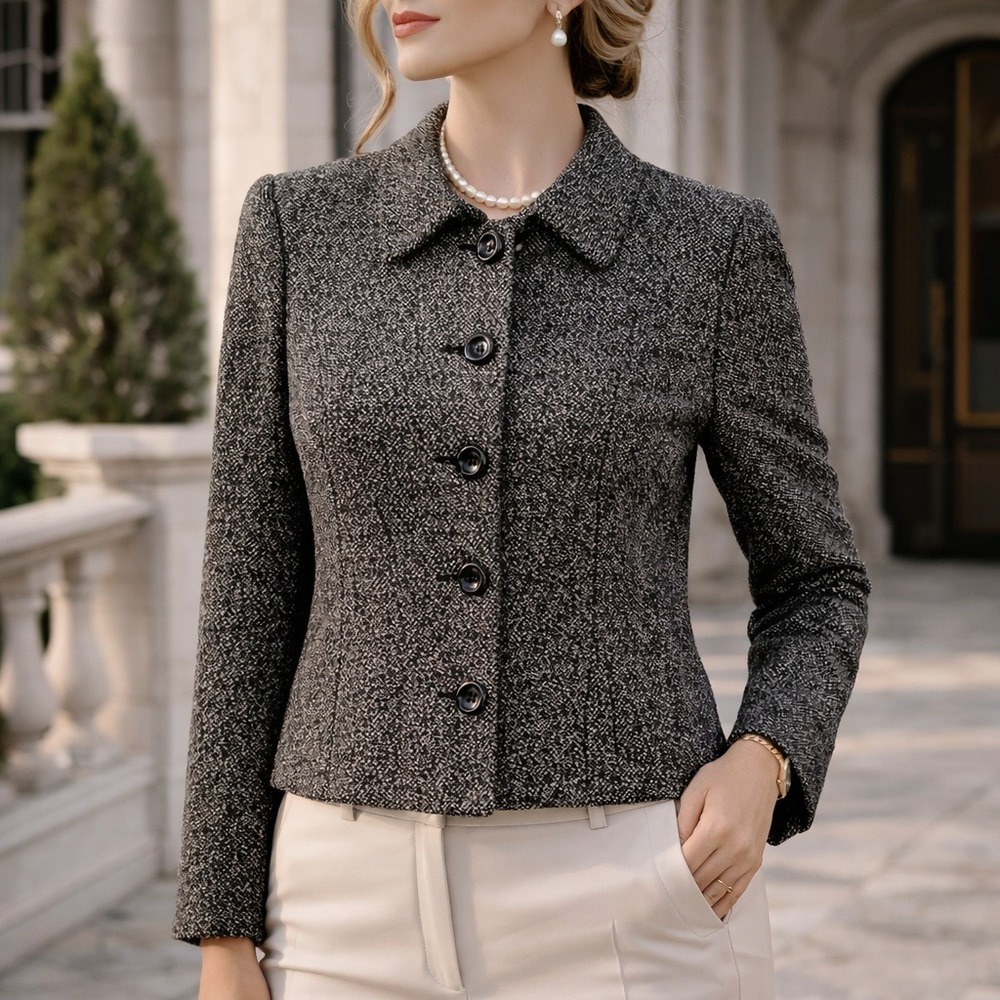 Vintage Louben Wool Tweed Jacket Blazer Black White Canada Womens 2 Classic Chic